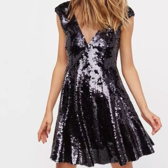 NWOT Free People Black Sequin Mesh Mini Dress S - Picture 5 of 5